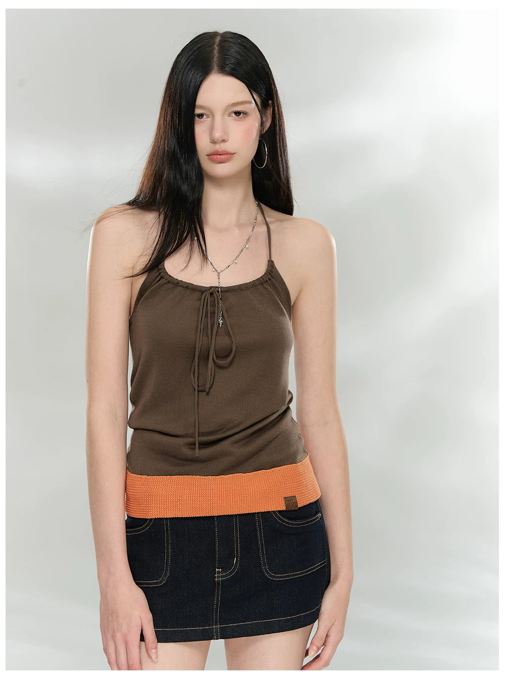 Contrast Trim Halter Knit Camisole