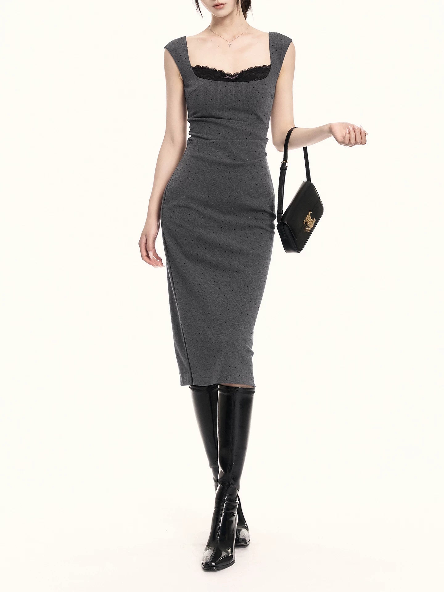 Refined Square-Neck Sculpted Midi Dress