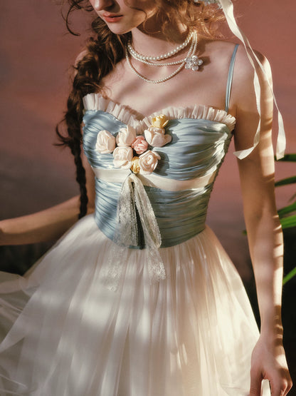Sunset Bouquet Satin Tulle Maxi Dress
