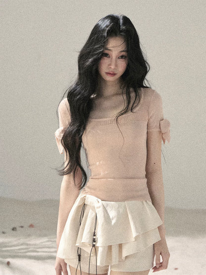 Square Neck Cut-Out Slim Fit Knit Top