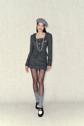 Gray Square Neck Fringed Jacket & Skirt Set - CHINASQUAD