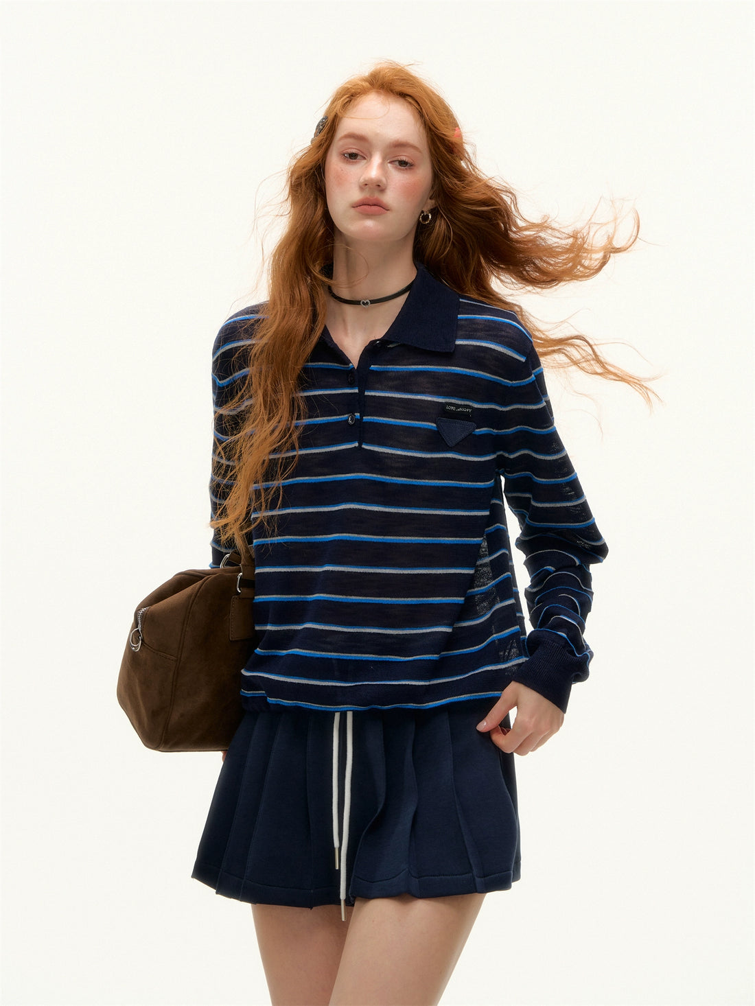 Striped Polo Drawstring T-shirt