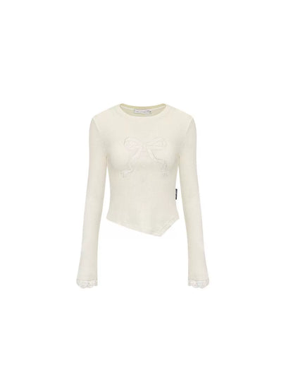 Bow Lace Trim Crew Neck Long Sleeve