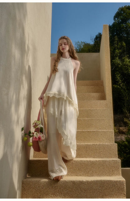 Pearl Gold Satin Lace Three-Piece Set