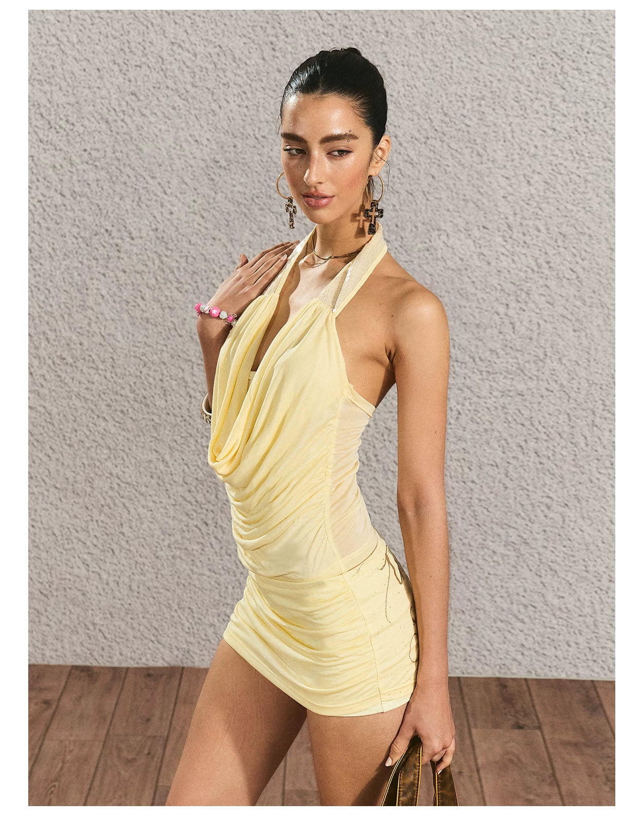 Halter Open-Back Top &amp; Gilded Print Skirt Set