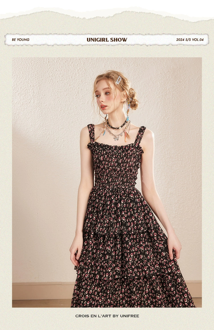 Black Floral Spaghetti Strap Dress