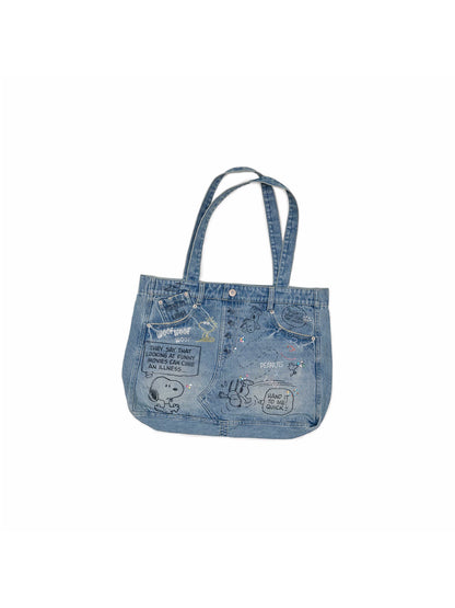 Snoopy Graffiti Crystal-Embellished Denim Tote Bag