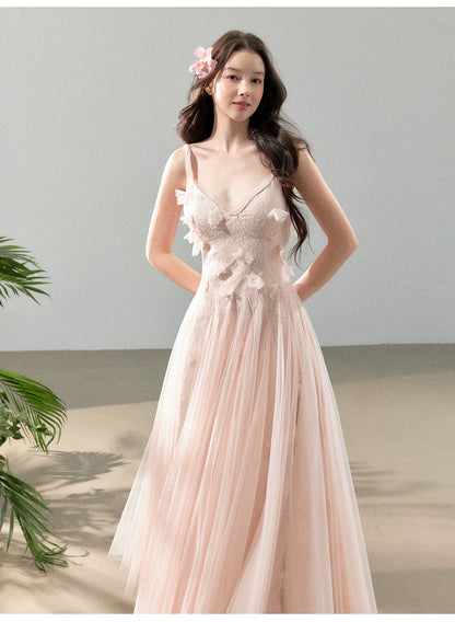 Peach Mist Floral Tulle Layered Slip Maxi Dress