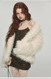 Furry Long Collar Faux Fur Coat - CHINASQUAD