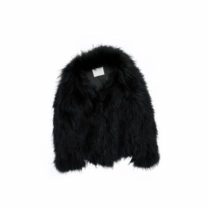 Raccoon Fur Oversized Lapel Woven Coat