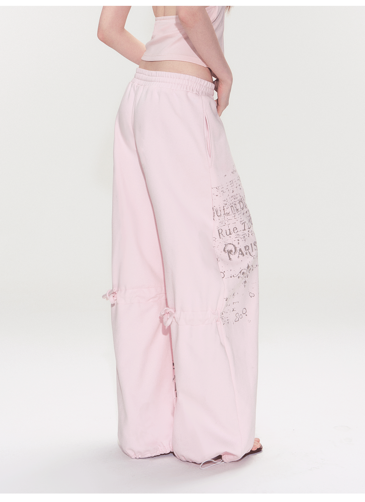 Vintage Graphic Drawstring Wide-Leg Pants