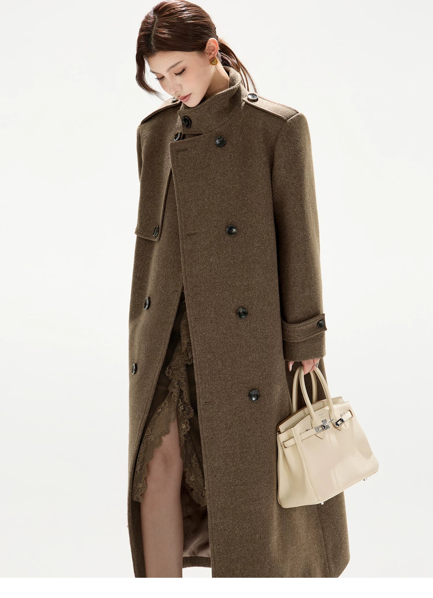 Statement Wide-Shoulder Wool-Blend Overcoat
