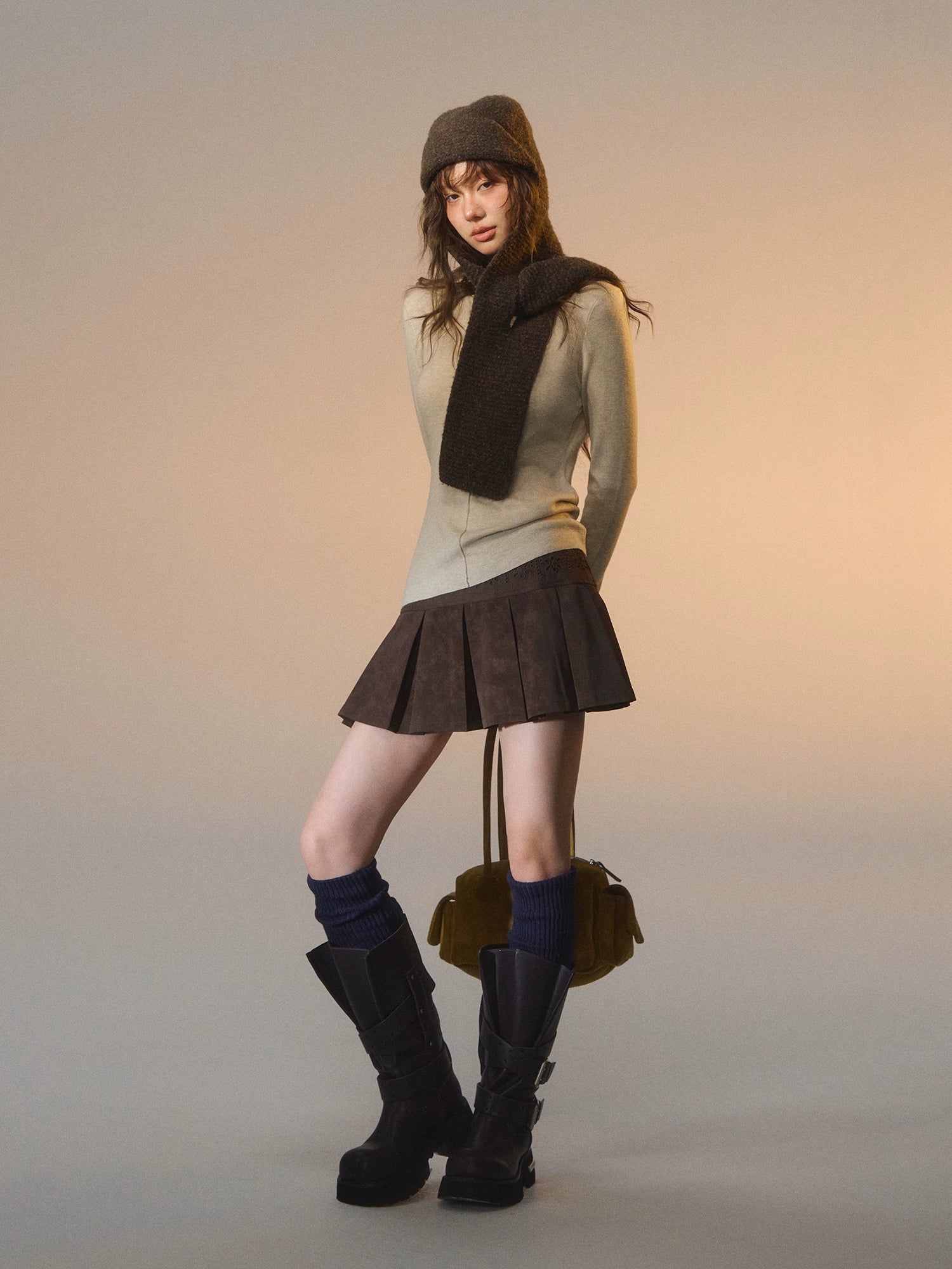 Striped Button-Up Knit Crewneck