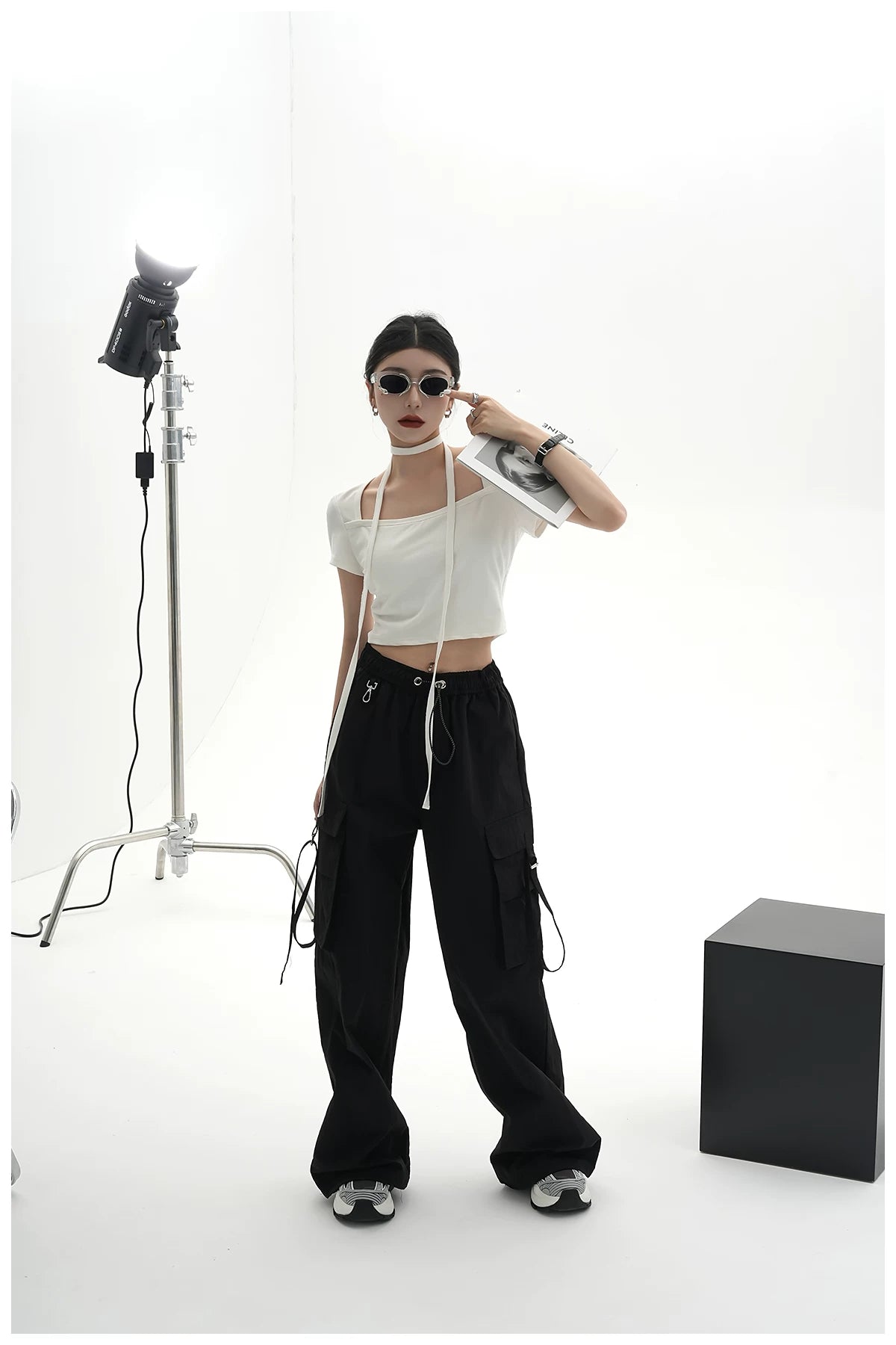 Tie-Detail Square-Neck Cropped T-Shirt