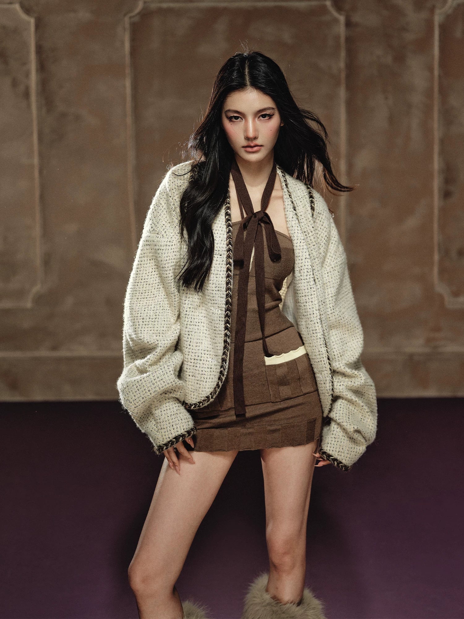 Wool-Blend Batwing Cardigan Jacket