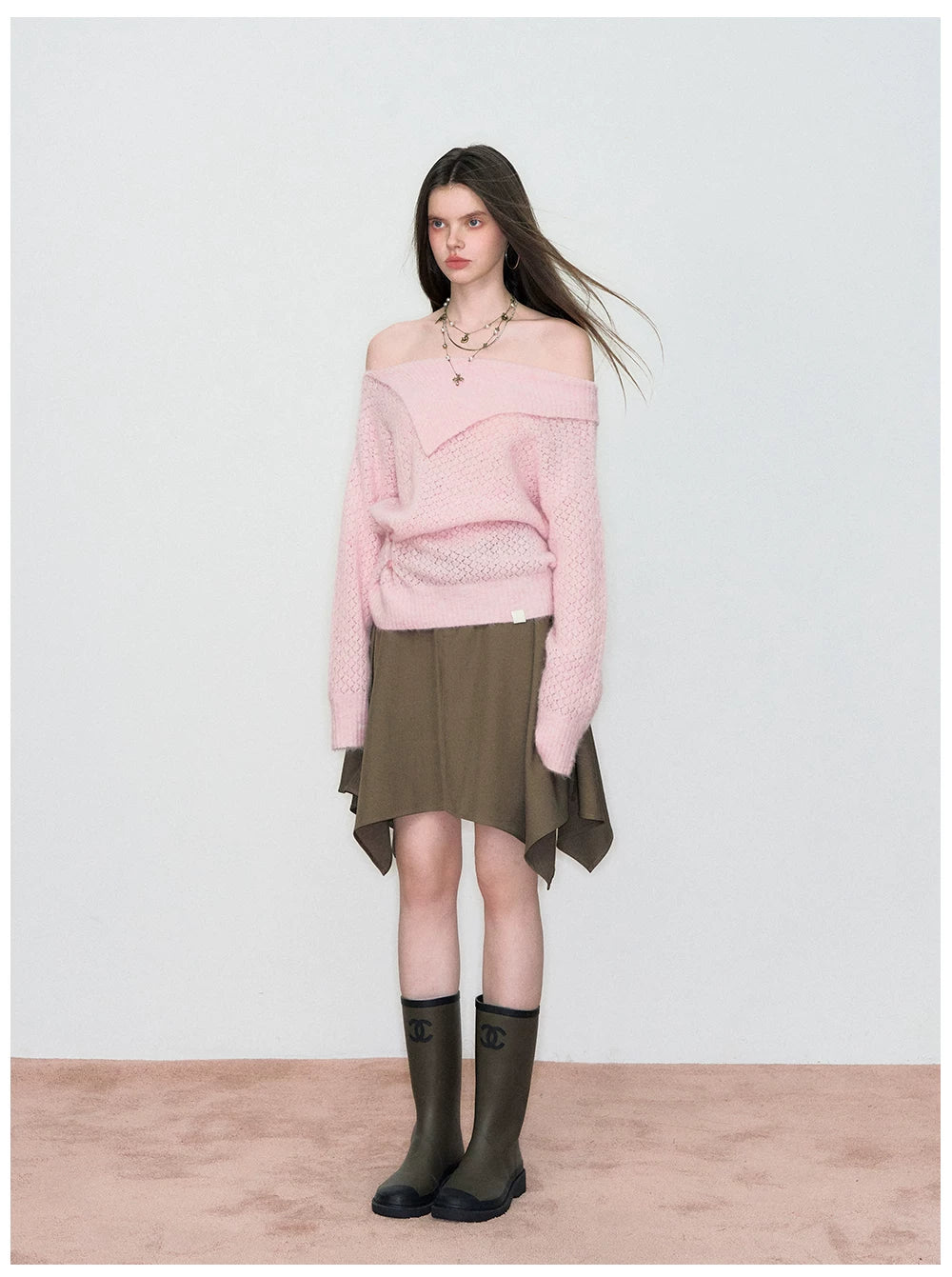 Off-Shoulder Relaxed Alpaca Knit Sweater