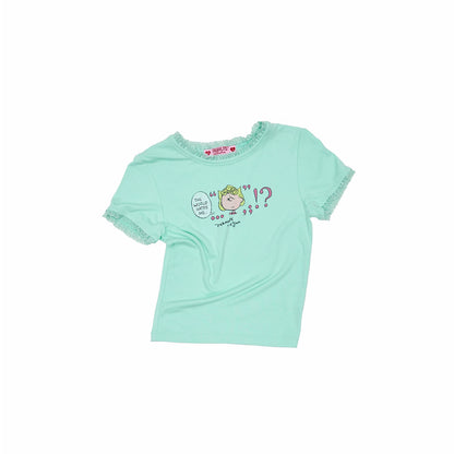 Snoopy Collaboration Lace-Trim Fitted Graphic T-Shirt
