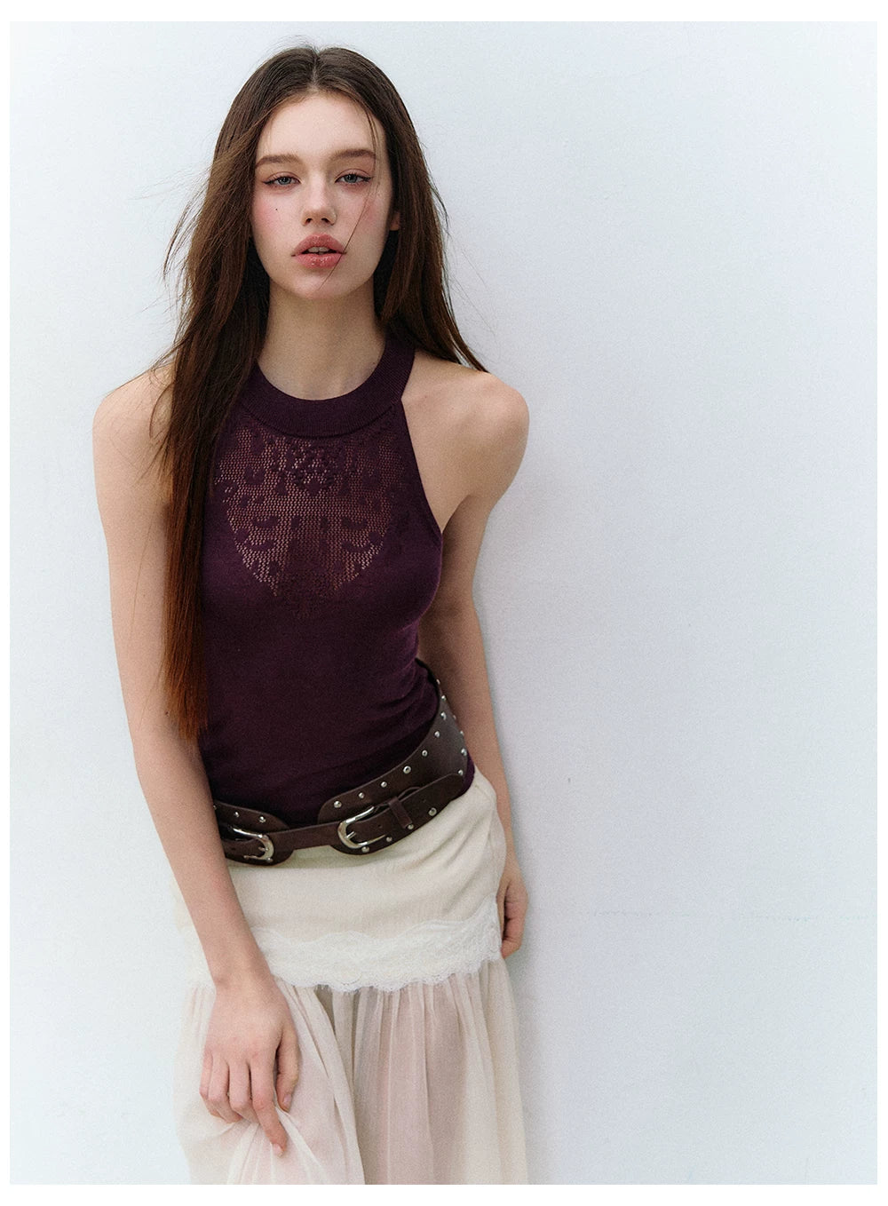 Spliced Lace Halter Neck Summer Vest
