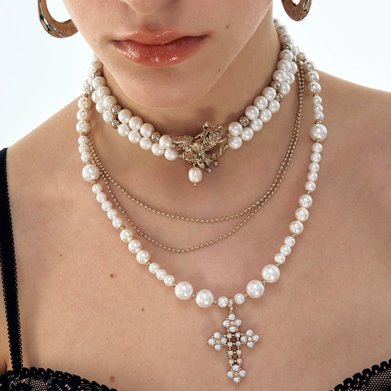 Gothic Angel Pearl Cross Choker