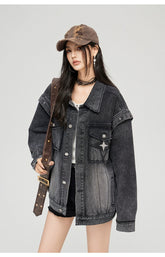 Washed Turn-down Collar Denim Jacket - CHINASQUAD