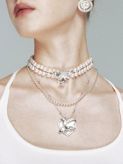 Silver Double-Layer Whale Heart Pendant Necklace