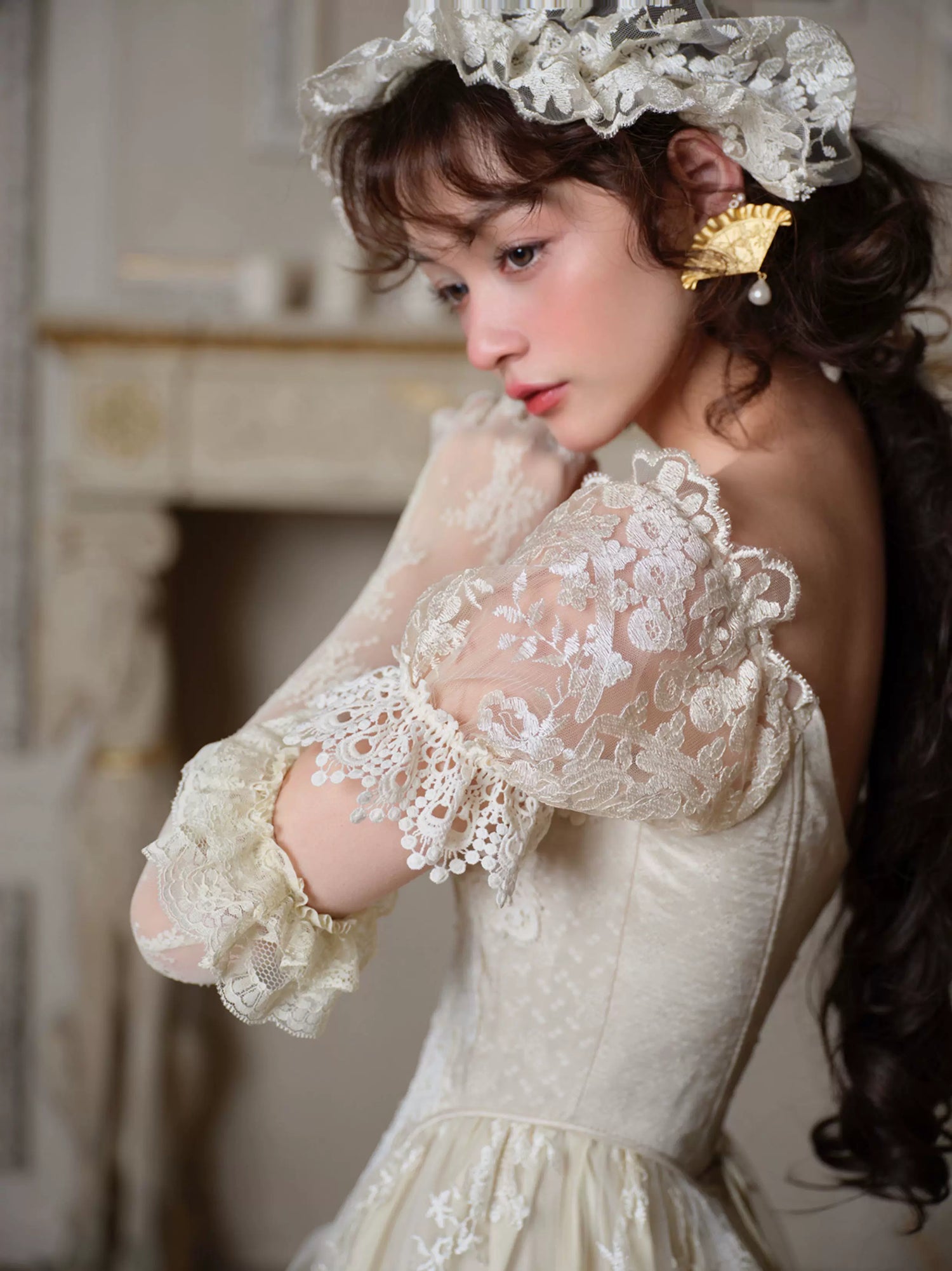 Candlelit Tears Antique Lace Corset Wedding Dress