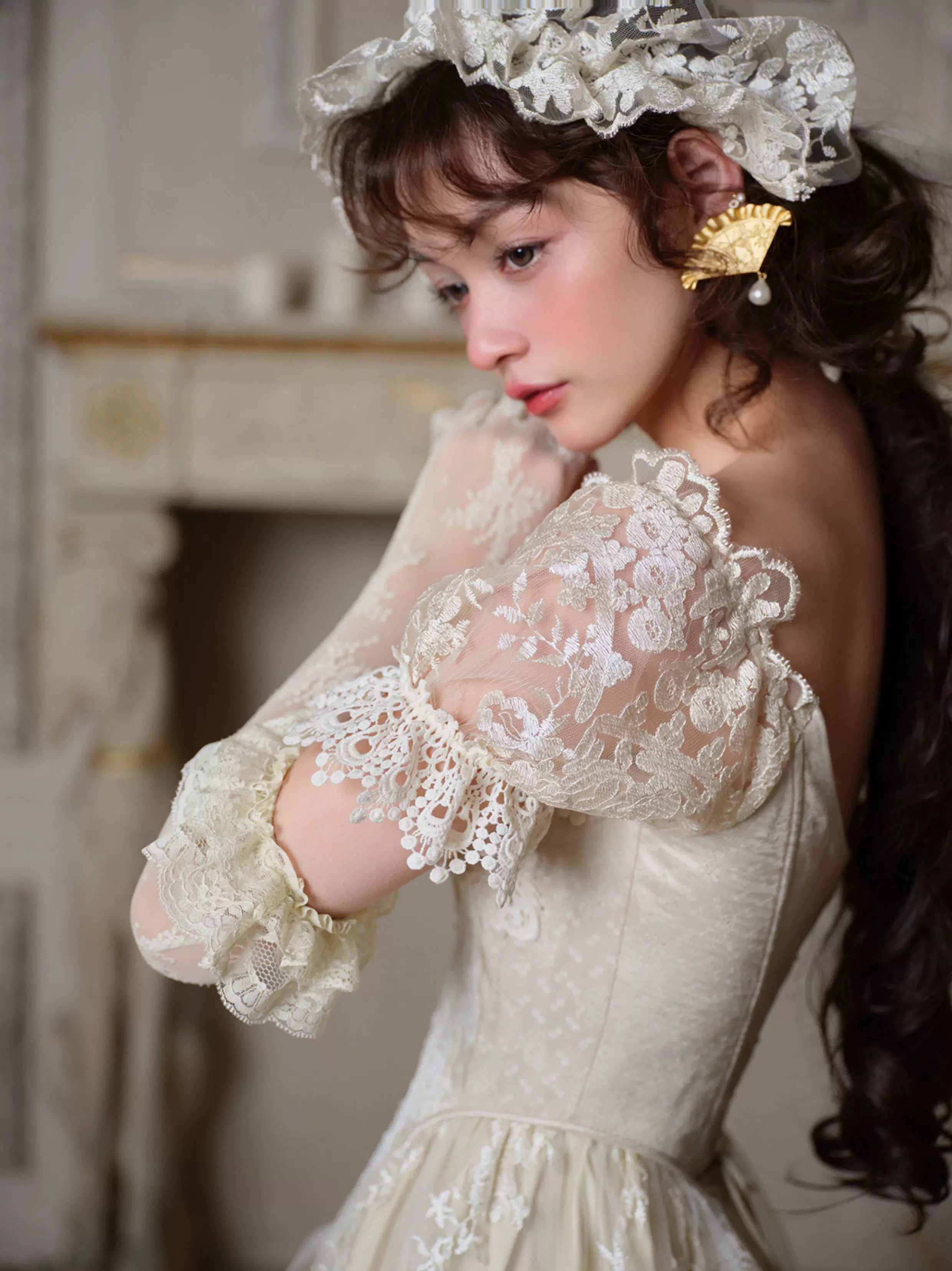 Candlelit Tears Antique Lace Corset Wedding Dress