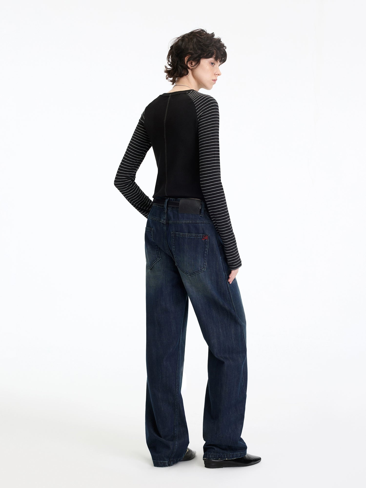 Washed Panel-Detail Curved Denim Pants