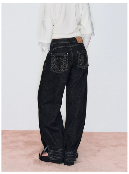 Deconstructed Patchwork Straight-Leg Denim Jeans