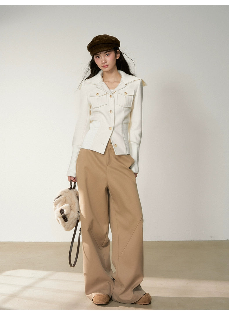 Vintage Cinched-Waist Double-Way Wool Jacket