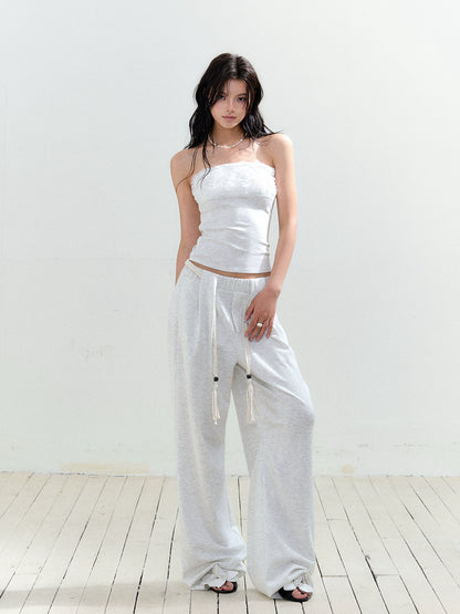 Contrast Waist Drawcord Wide-Leg Sweatpants
