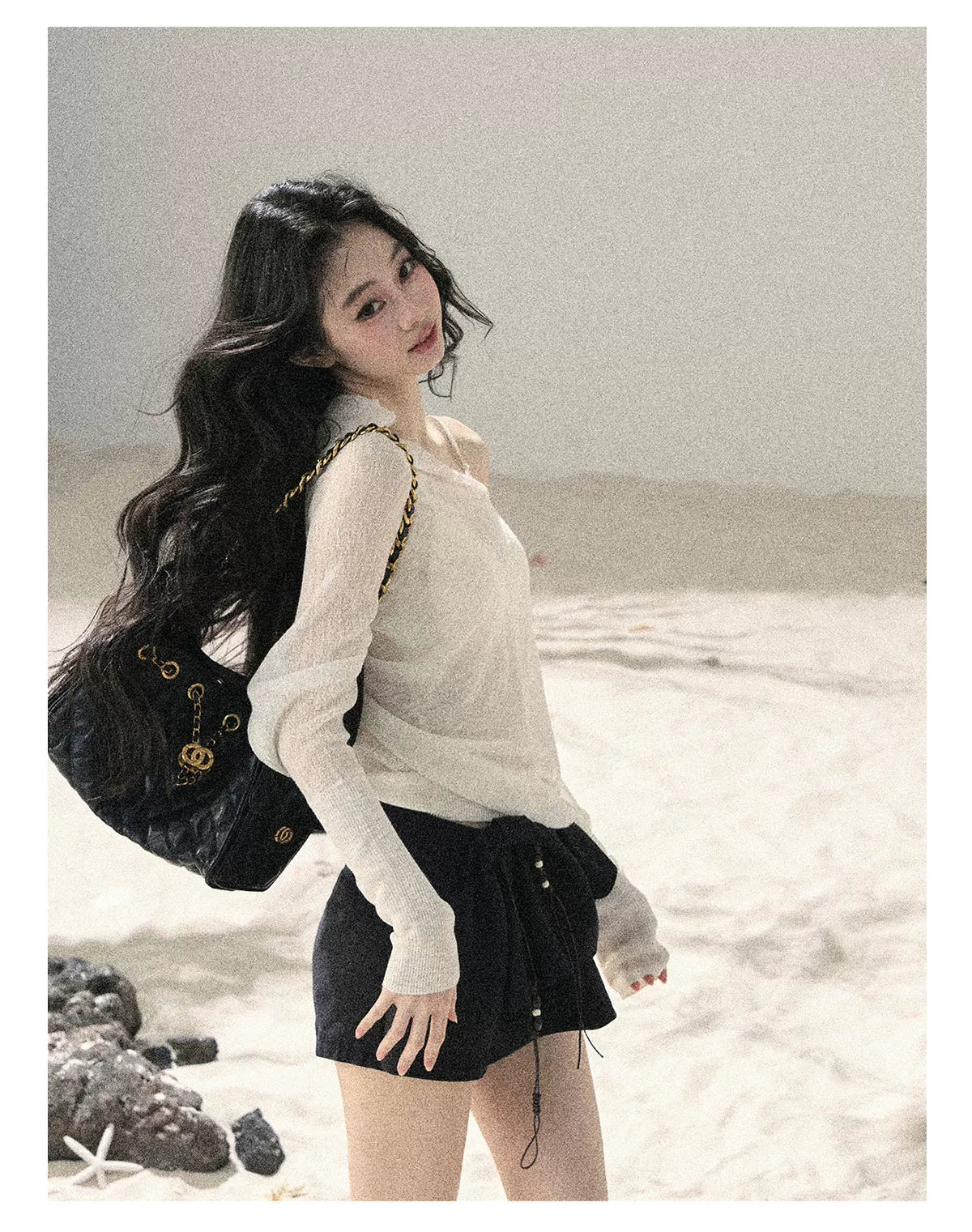 Sheer Off-Shoulder Sun Protection Knit Top Set