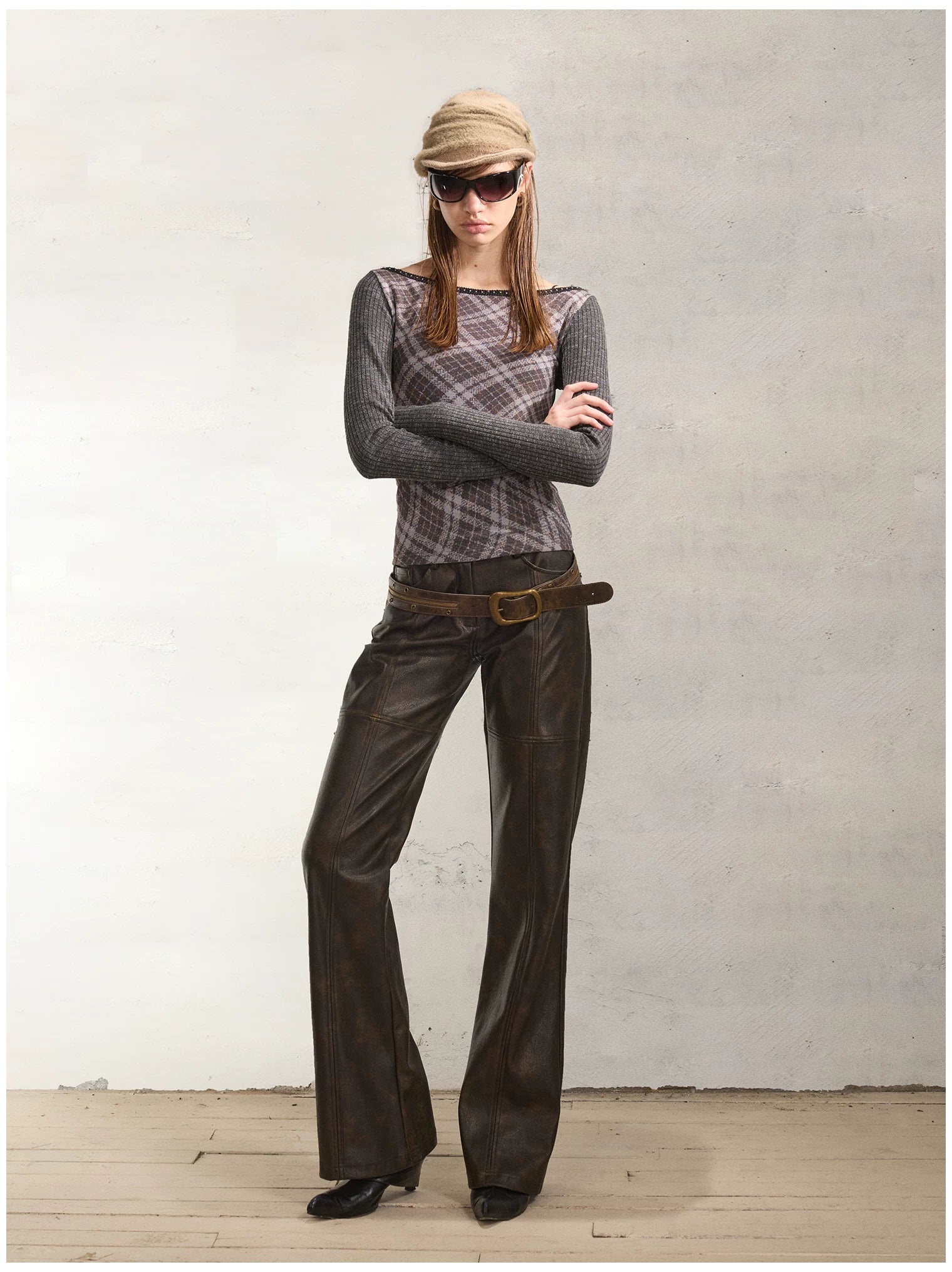 Reversible Face Print Henley Studded Sleeve Base Top