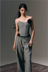 Gray Rose Decor Tube Top & Trousers Set - CHINASQUAD