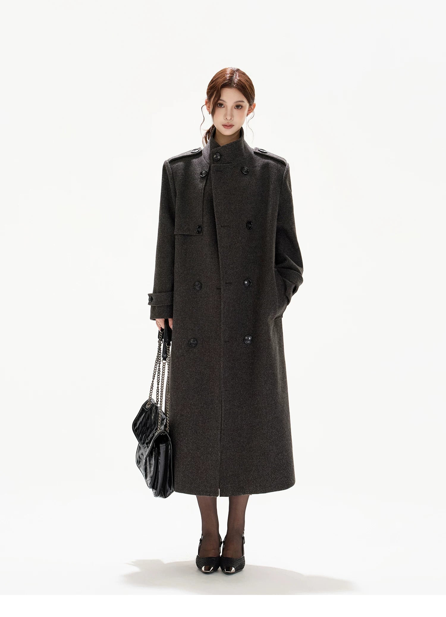 Wide-Shoulder Wool-Blend Overcoat