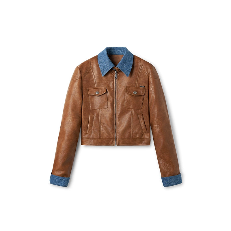 &quot;Rose Series&quot; Faux Shearling PU Leather Jacket