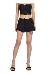 Gray & Black Mid-Waist Vintage Casual Shorts - CHINASQUAD