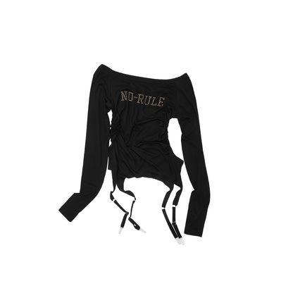 Crystal-Studded Boat-Neck Knit Blouse