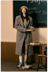 Coffee Double-breasted Wool Coat - CHINASQUAD