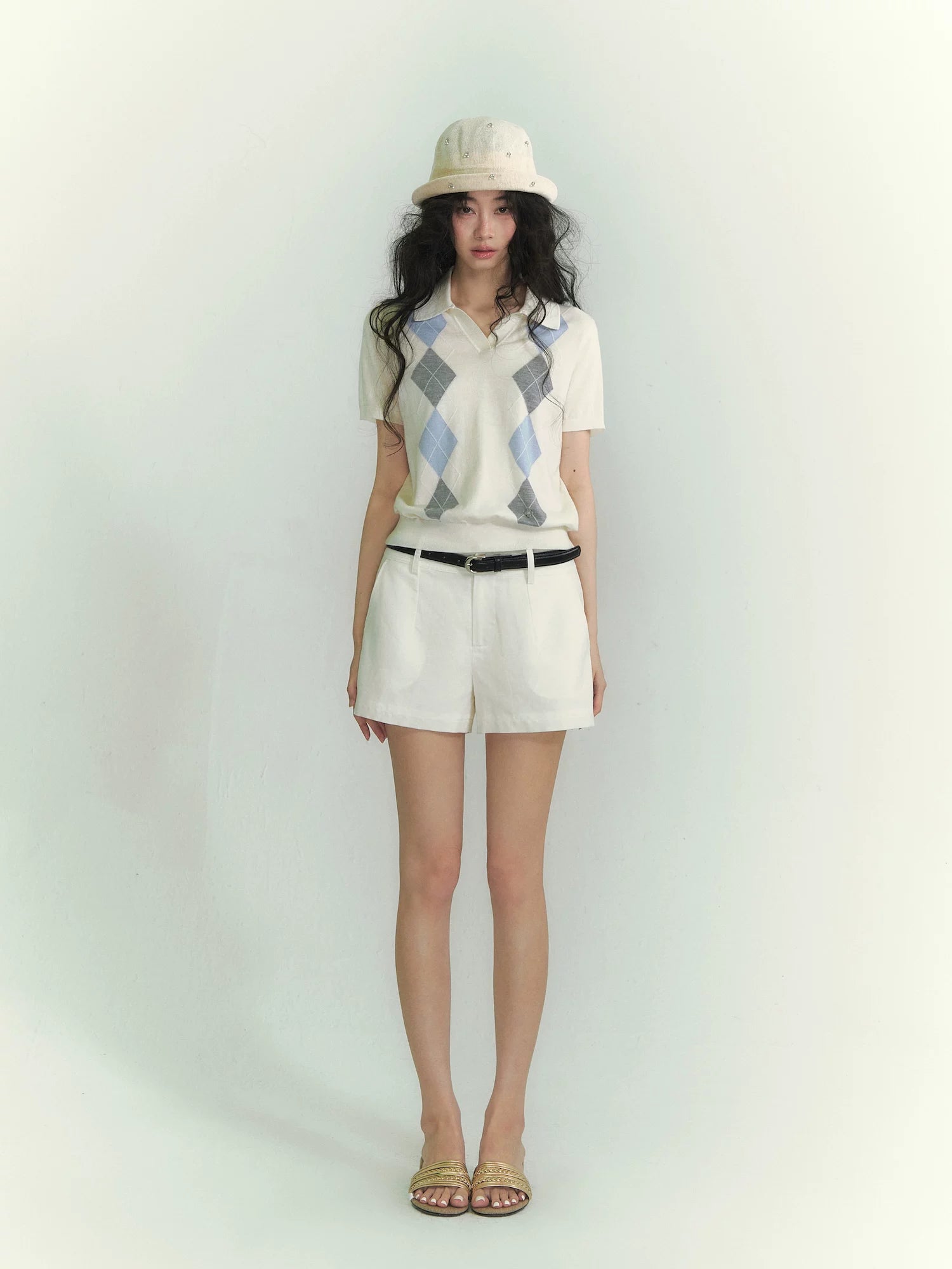 Diamond Panel Colorblock Polo Knit Top