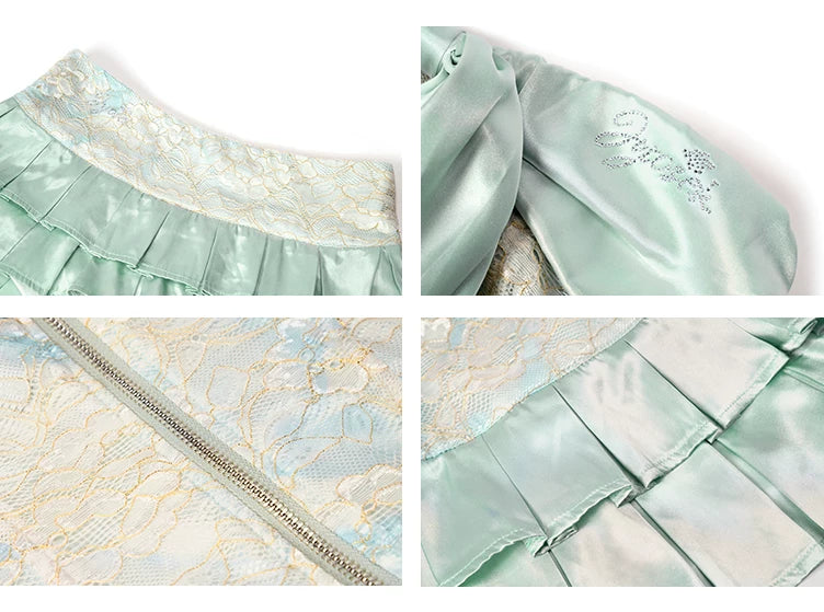 Lace Satin Corset Bandeau &amp; Low-Rise Mini Skirt Set