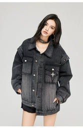 Washed Turn-down Collar Denim Jacket - CHINASQUAD