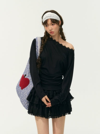 Asymmetric Shoulder Long-Sleeve Top