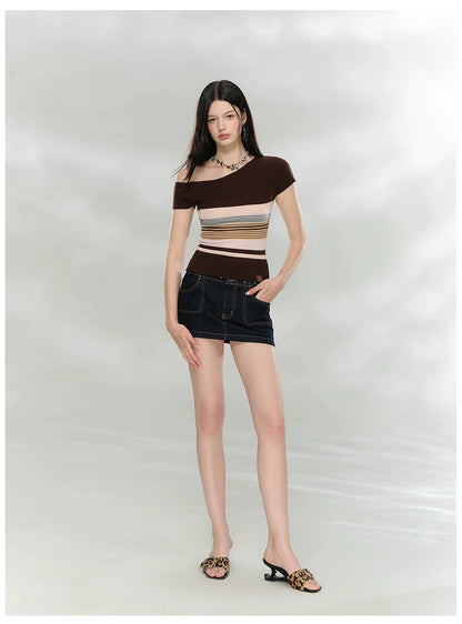 Asymmetrical Color-Block Knit Top