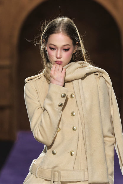 Wool-Blend Scarf Collar Double-Breasted Dress