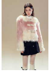 Pink Gradient Button Shearling Jacket - CHINASQUAD