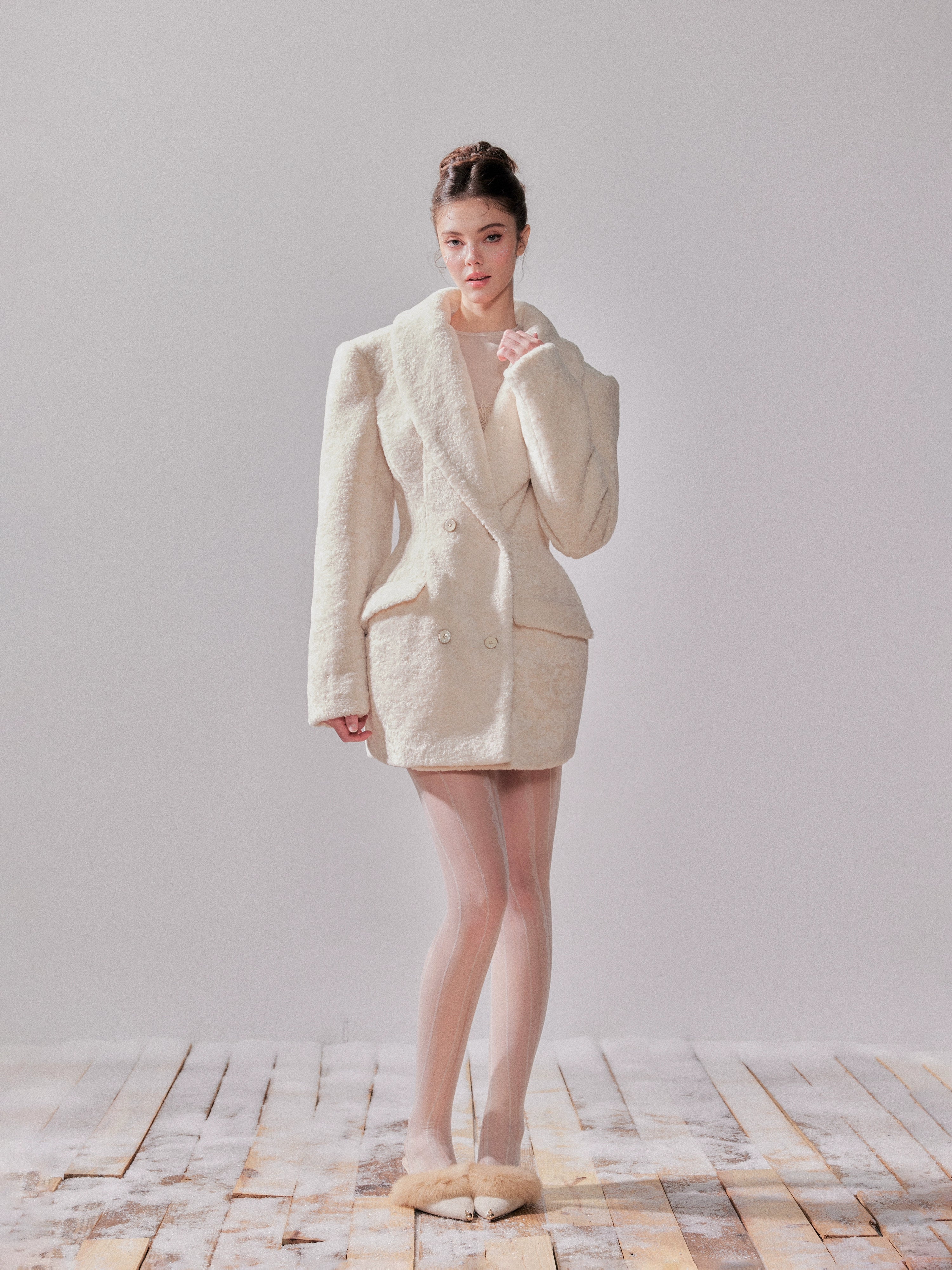 Cedar White Tea Shearling Belted Jacket