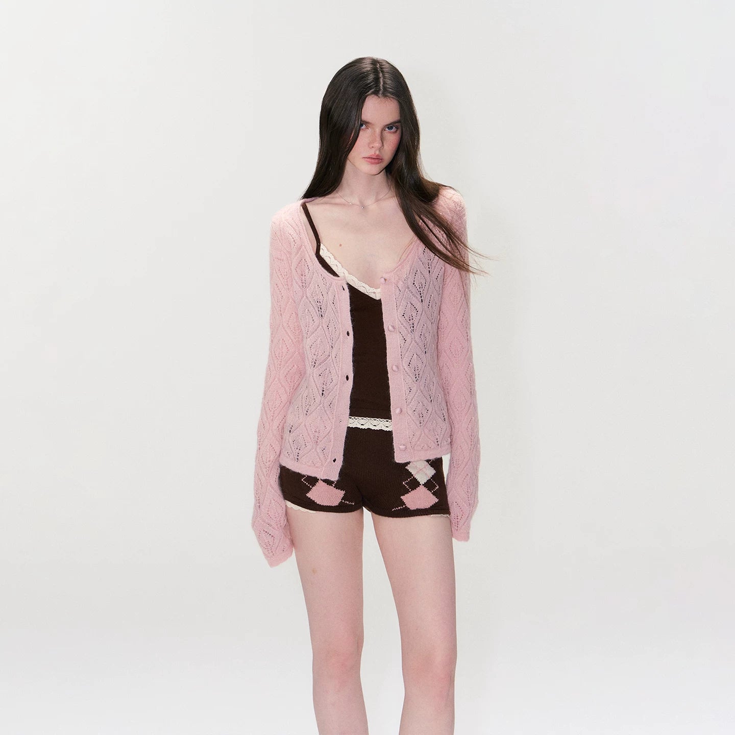 Mohair Blend Open-Knit Cardigan