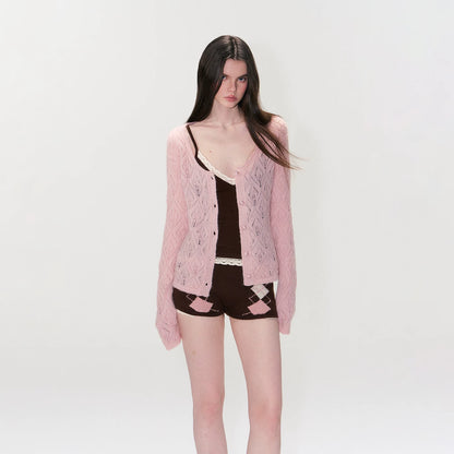 Mohair Blend Open-Knit Cardigan