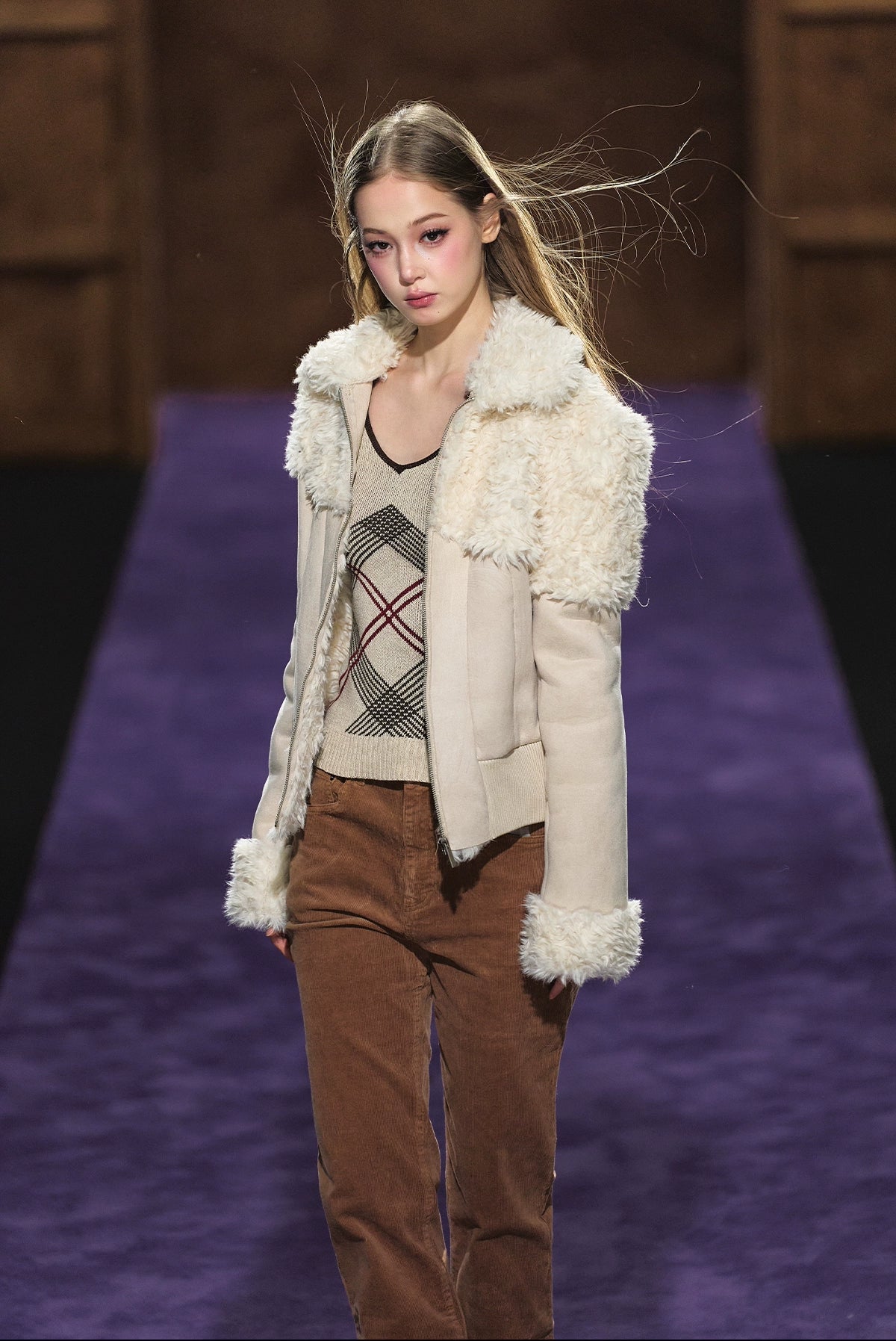 Faux Shearling Fitted Fur-Collar Jacket